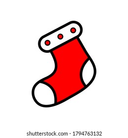 Vector Single Cartoon Red Illustration - Christmas Sock for Gifts.