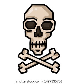 Vector Single Cartoon Skull and Crossbones. Doodle Pirates Symbol.