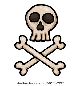 Vector Single Cartoon Skull and Crossbones. Doodle Pirates Symbol.