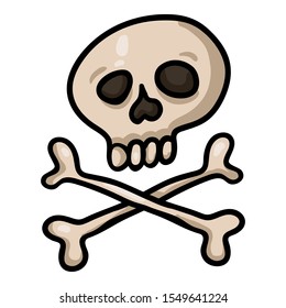Vector Single Cartoon Skull and Crossbones. Doodle Pirates Symbol.