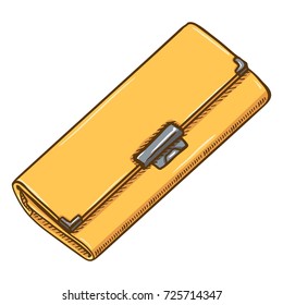 Vector Single Cartoon Yellow Womens Purse on White Background