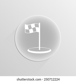 Vector single checkered flag on a white button with shadow 