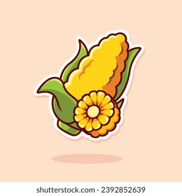 vector single and chunks yellow corn vegetable. cute cartoon icon. For funny sticker. Flat illustration design style.