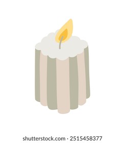 Vector single clipart candle in color. Burning Christmas aesthetics candle. Hand drawn illustration. Single drawing isolated on white background. Element for design, print, sticker, card, decor, wrap