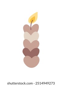 Vector single clipart candle haert. Burning Valentine aesthetics candle. Hand drawn illustration love. Single drawing isolated on white background. Element for design, print, sticker, card, decor