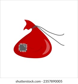 Vector single clipart Santa Claus gift bag in color on a white background. Icon. Hand-drawn style. Stock illustration.