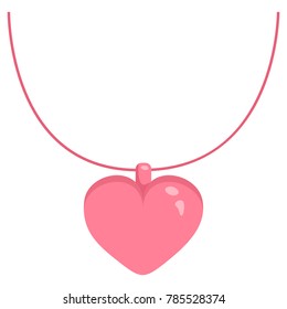 Vector Single Color Icon - Pink Heart Shape Necklace