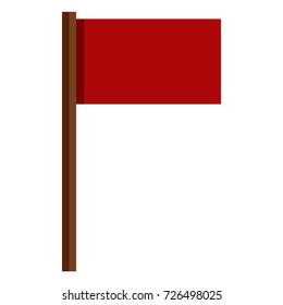 Vector Single Color Icon - Red Flag on Brown Wooden Flagpole