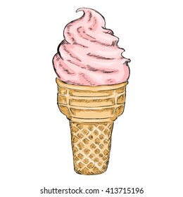 Vector Single Color Sketch Ice Cream Cone