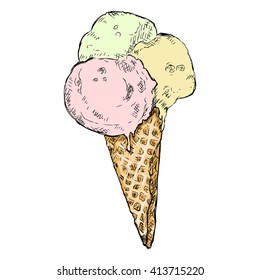 Vector Single Color Sketch Ice Cream Cone