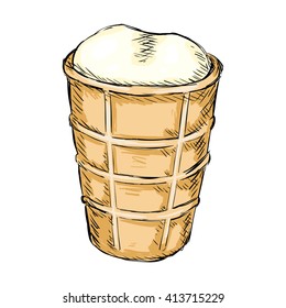 Vector Single Color Sketch Ice Cream Cone