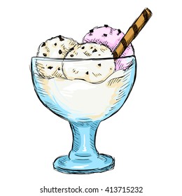 Vector Single Color Sketch Ice Cream Sundae