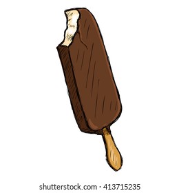 Vector Single Color Sketch Ice Cream with Chocolate Glaze