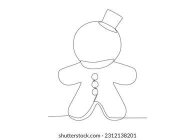 vector single continuous line drawing of Gingerbread with hat and scarves 