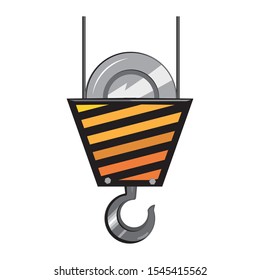 A vector single crane element isolated on white background. A black with orange stripe crane hook for design