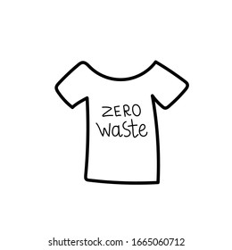 Vector single eco t-shirt.Ecological illustration doodle black line on a white isolated background.Design for social media, web,cards,textiles,wrapping paper,packaging,prints,coloring.
