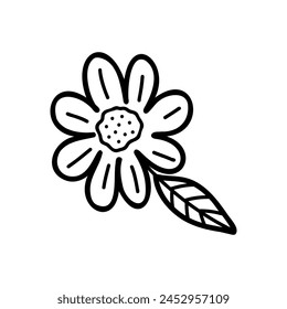 Vector single element  flower in doodle style. Stock summer isolated image on a white background. Botanical clipart.