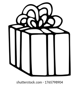 Vector single element. Illustration with a holiday gift box. Hand drawn doodle.