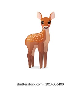 vector single fawn Red deer. Cartoon animal clip art. Woodland wildlife. Mascot character. Nursery wall baby decor. Nature design element. Wild handdrawn creature isolated on white background. 03