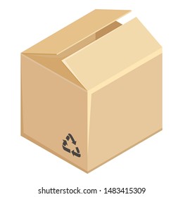 Vector Single Flat Illustration of Open Cardboard Box. Isometric View.