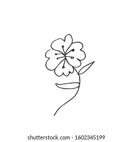 Vector single flower hand drawn. A simple illustration of a doodle in black line art on a white isolated background. Design for prints, wrapping paper, wallpaper, packaging, cards and coloring.