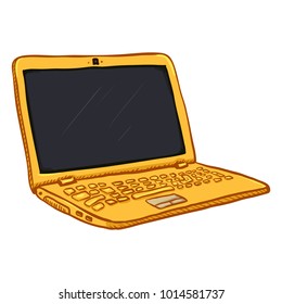 Vector Single Gold Cartoon Laptop PC on White Background