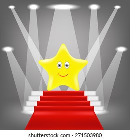 Vector Single Gold Yellow Star on Red Carpet.