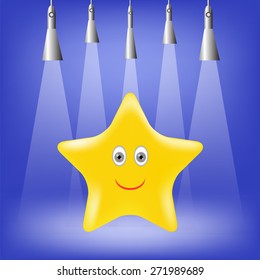 Vector Single Gold Yellow Star on Blue Background