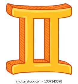 Vector Single Golden Cartoon Zodiac Sign - Gemini