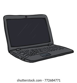 Vector Single Gray Cartoon Laptop PC on White Background