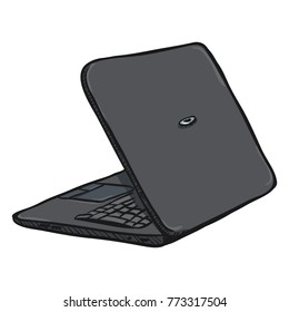 Vector Single Gray Cartoon Laptop PC on White Background