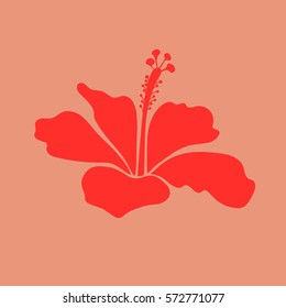 Vector single hibiscus flower icon in neutral and red colors.