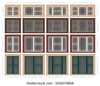 Vector single hung praire style composite window set in different sizes and colors svg