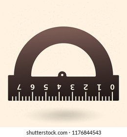 Vector Single Icon - Black Silhouette Protractor Ruler.