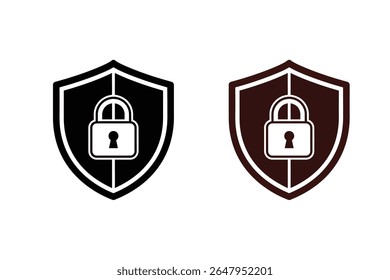 Vector single icon of a padlock over a shield symbol, representing cyber security and protection, flat style