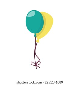 Vector single image of balloons in yellow and blue. In hand draw style.