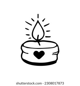Vector single image of a burning candle. Hand draw clipart in doodle style. 