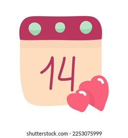 Vector single image of a calendar, for February 14, in the style of hand draw.