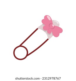 Vector single image of a sewing pin  in color in a hand drawn style. With a pink bow. Isolated on a white background.