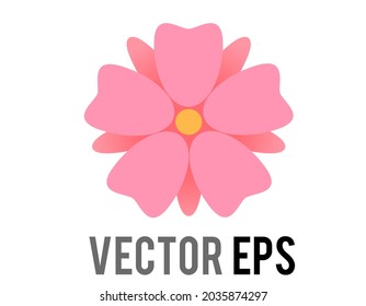 Vector single light pink sakura flower of cherry blossom icon with five petals and red-tipped stamens in yellow center, used for Valentine’s Day, Mother’s Day, other occasions to express love, beauty
