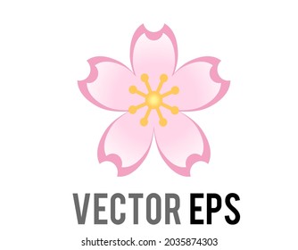 Vector single light pink sakura flower of cherry blossom icon with five petals and red-tipped stamens in yellow center, used for Valentine’s Day, Mother’s Day, other occasions to express love, beauty
