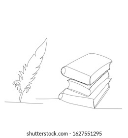 vector, single line drawing, pen and book