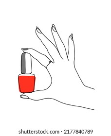 Vector single line illustration of a hand holding nail polish.