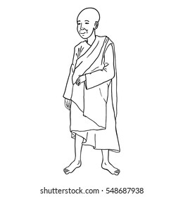 Vector Single Lineart Buddhist Monk on White Background