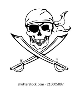 Vector Single Lineart Skull  with Cross Swords