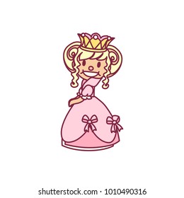 vector single Little Princess in crown poster art. Cute queen, sweet girl print. Simple nursery wall baby decor. Color illustration, trendy flat style. Children graphic isolated on white background 02