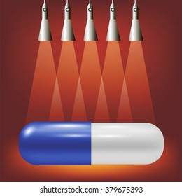 Vector Single Medical Blue Pill Isolated on Red Background