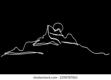 vector single one or continuous line, mountain and sun

