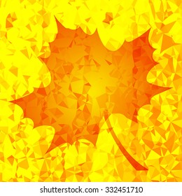 Vector Single Orange Mosaic Autumn Leaf on Yellow Polygonal Background