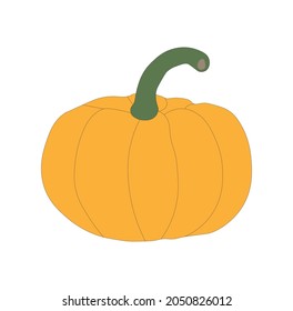 Vector of single orange pumpkin in the fall time. Side view. Autumn, seasonal, fall theme.